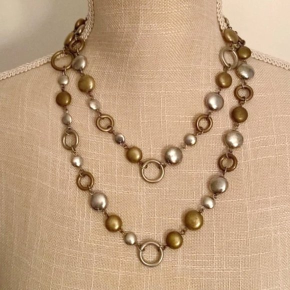 Premier Designs "Sense of Style" Necklace Silver & Gold Tones 40" Perfect 16420 - Picture 1 of 8